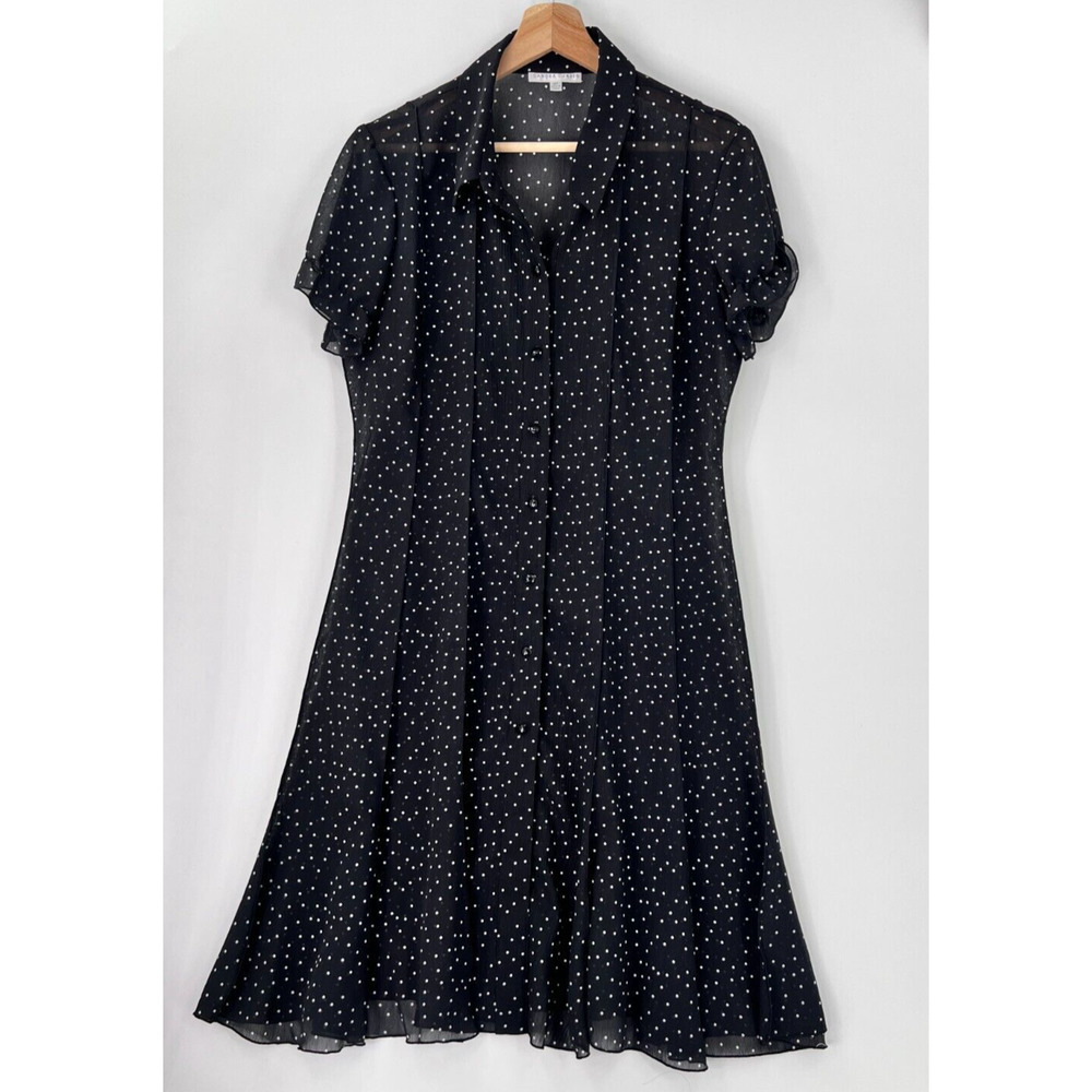 Sandra Darren Button-Down Lightweight Polka Dot Dress Black/White Women's 10P
